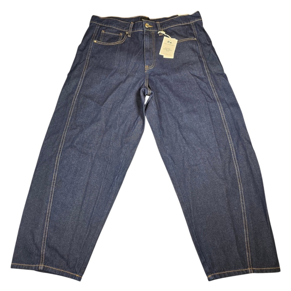 Free Assembly Womens Mid Rise Barrel Ankle Jean Dark Wash Relaxed Denim 12